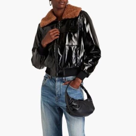 MOTHER Pilot Faux Patent Leather Jacket in Black,, NWT, Size XL - Picture 12 of 14